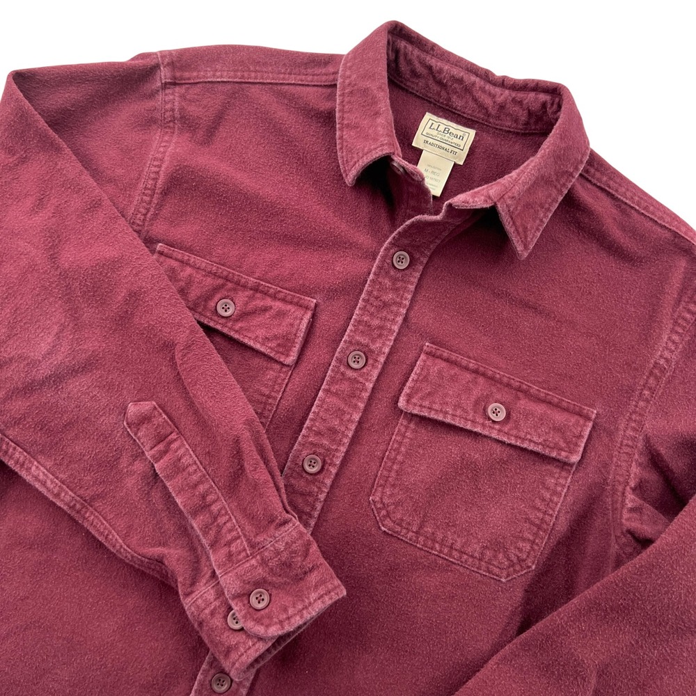 LL Bean Chamois Flannel Shirt Men M Burgundy Cotton Traditional Fit Outdoors